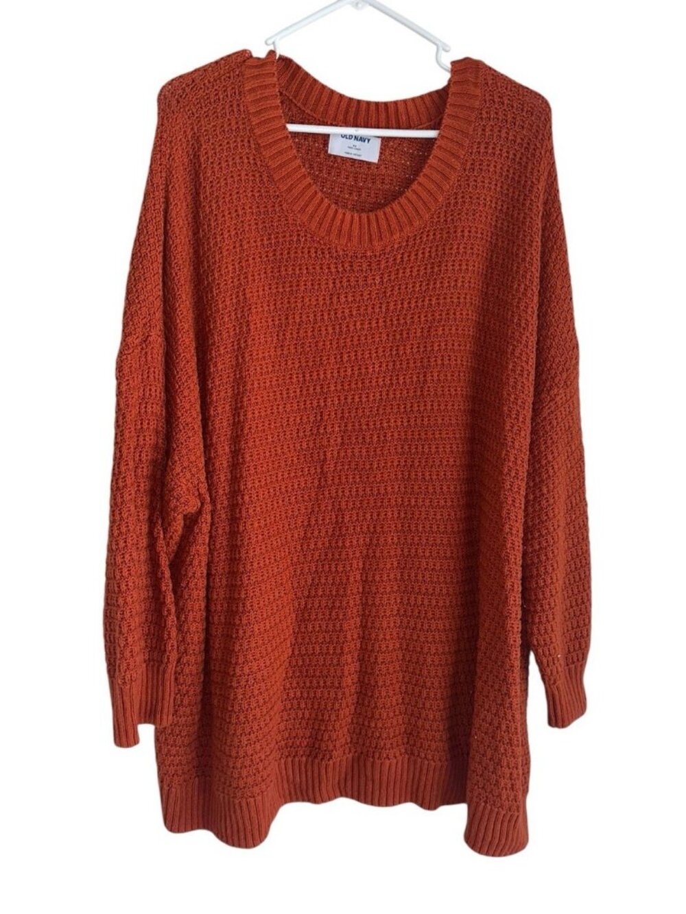 Old Navy Womens Textured Crew Neck Tunic Sweater Plus 4X Rust Orange Oversized